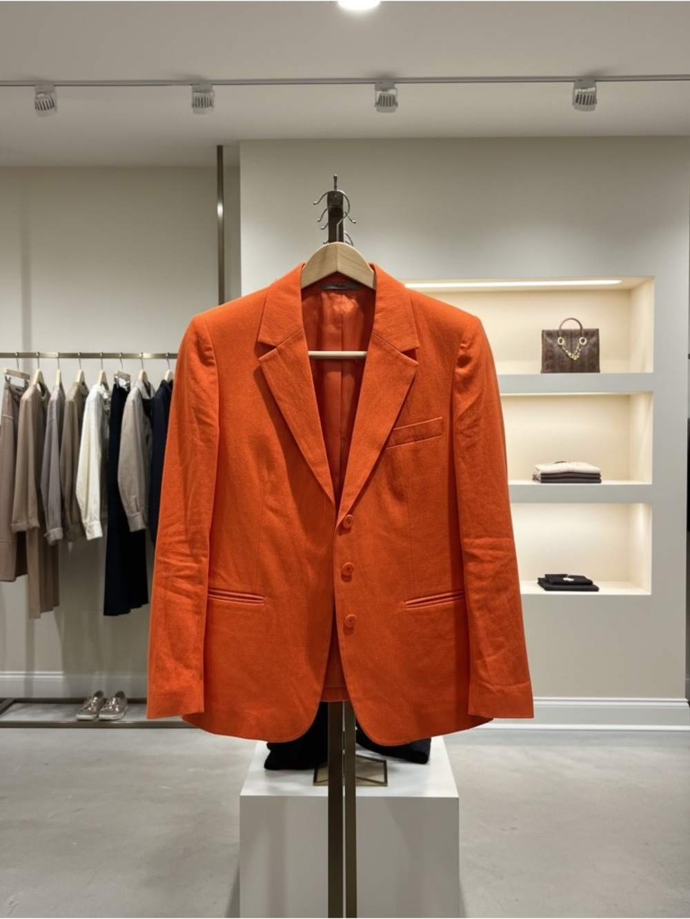 Vince orange linen blend blazer jacket size 8 minimalist